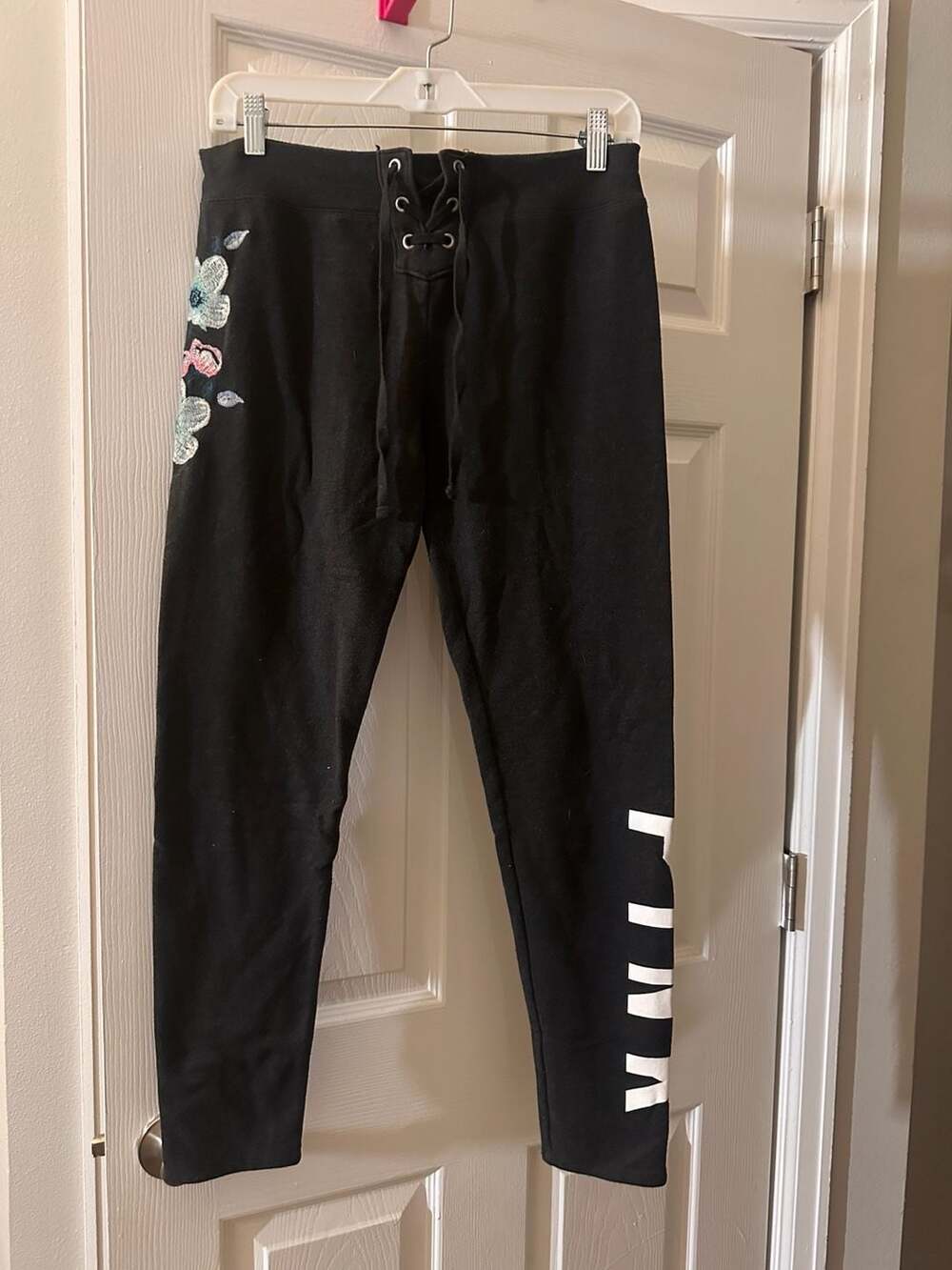 Victoria's Secret Pink Floral Tie Dye Cozy Lace-up Hoodie + Leggings Set Gray M